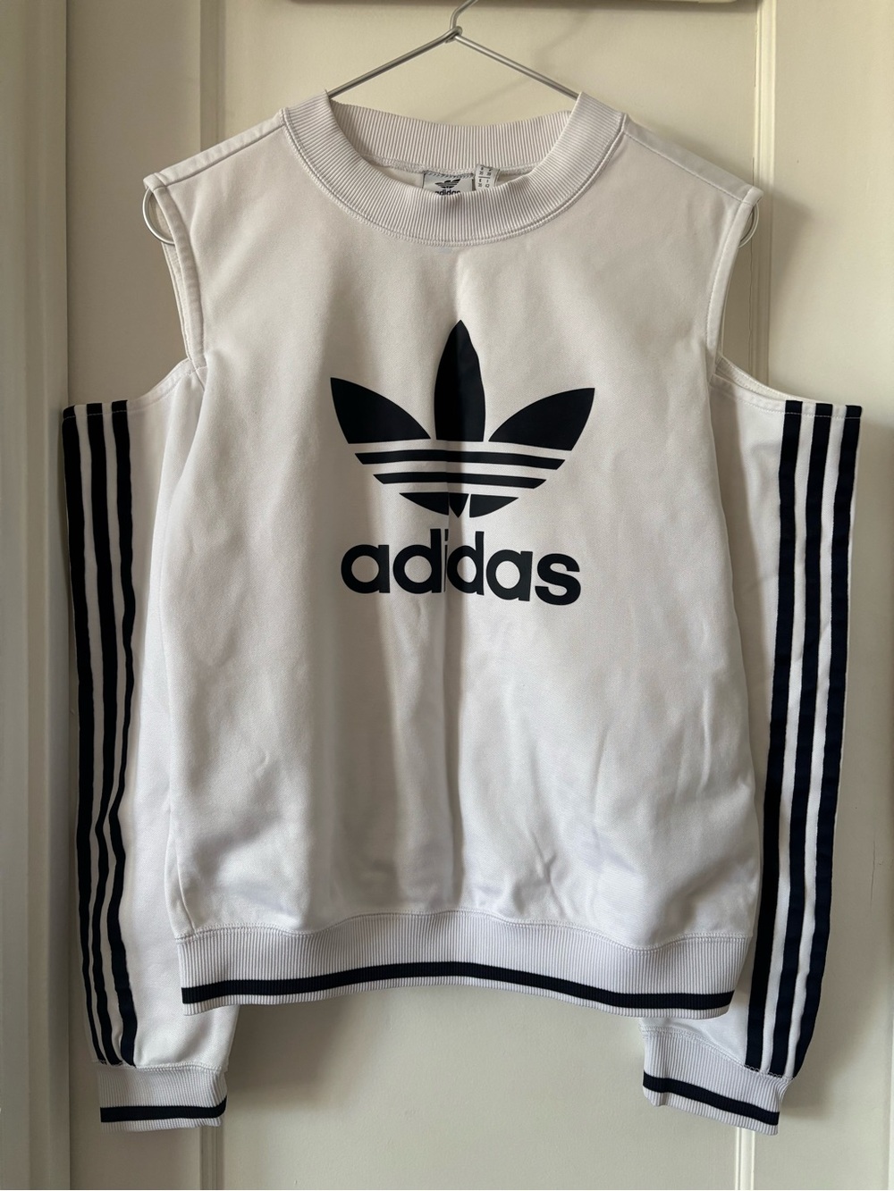 Adidas originals cold shoulder three stripe white black sweatshirts